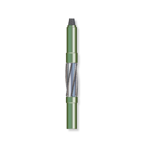 Illustration of a green oilfield casing brush tool with spiral wire brushes for wellbore cleaning.